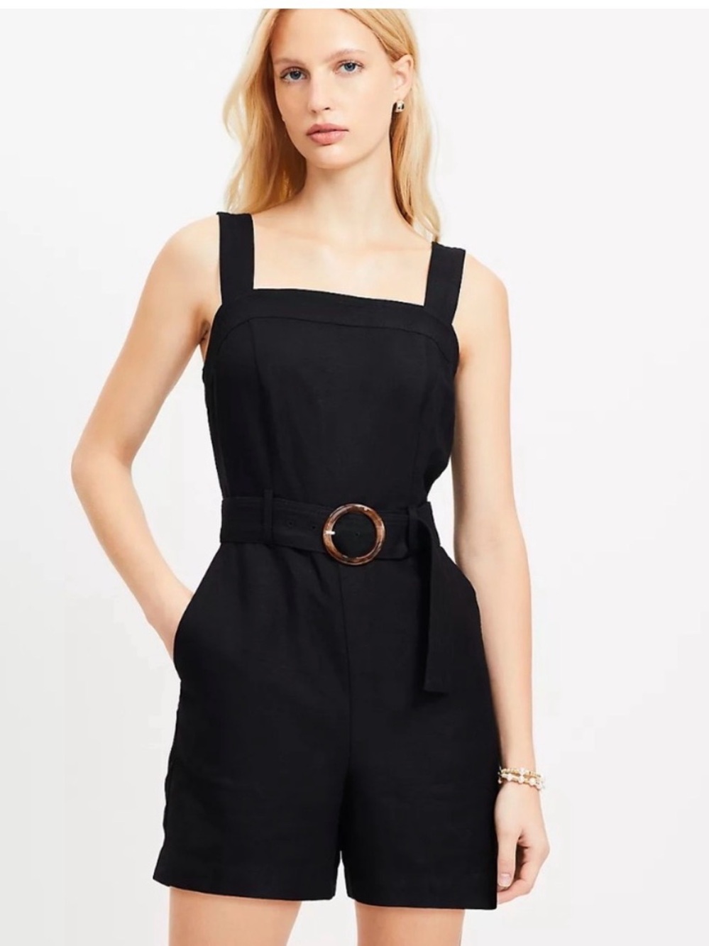 Loft Women's Belted Linen Blend romper size 10